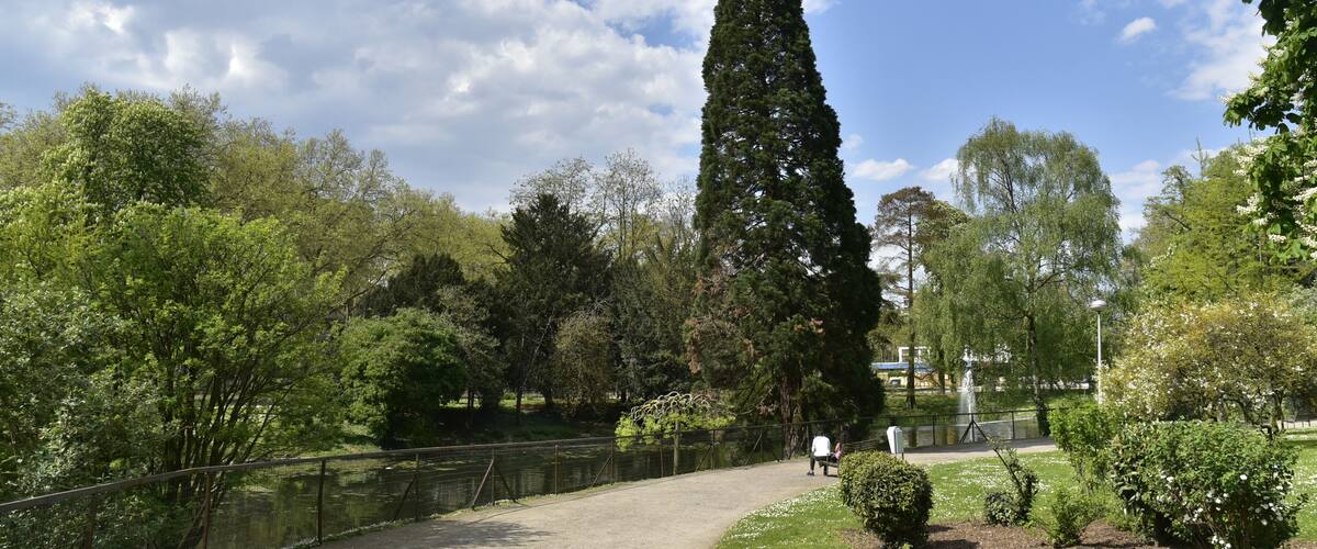 Chemin circulaire entre la nature luxuriante du parc d'Avroy à Liège