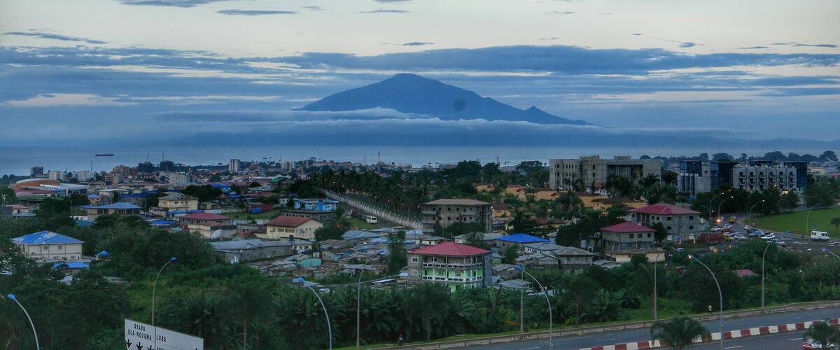 Mount Victoria of Cameroon seen from Malabo. Against Sky During Sunset in Malabo, Equatorial Guinea.