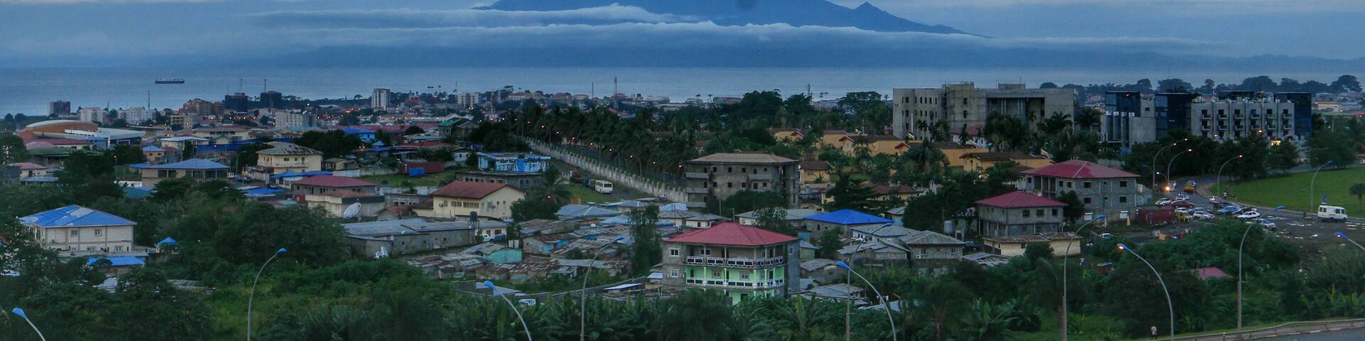 Mount Victoria of Cameroon seen from Malabo. Against Sky During Sunset in Malabo, Equatorial Guinea.