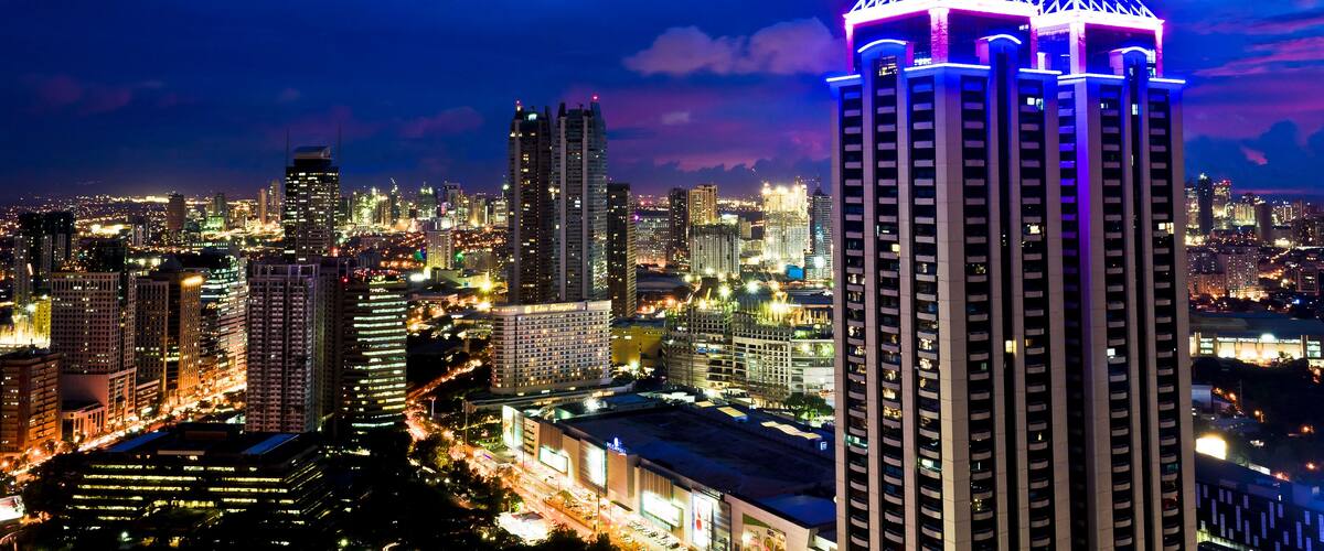 Pasig, Metro Manila - June 2017: Ortigas Skyline at Night. One of the major CBDs of Metro Manila