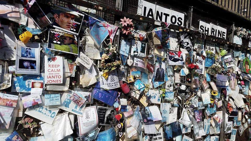 For all the torchwood fans. This did bring a tear to my eye to see how much people loved the character ianto. This is directly outside the dock entrance to torchwood itself.