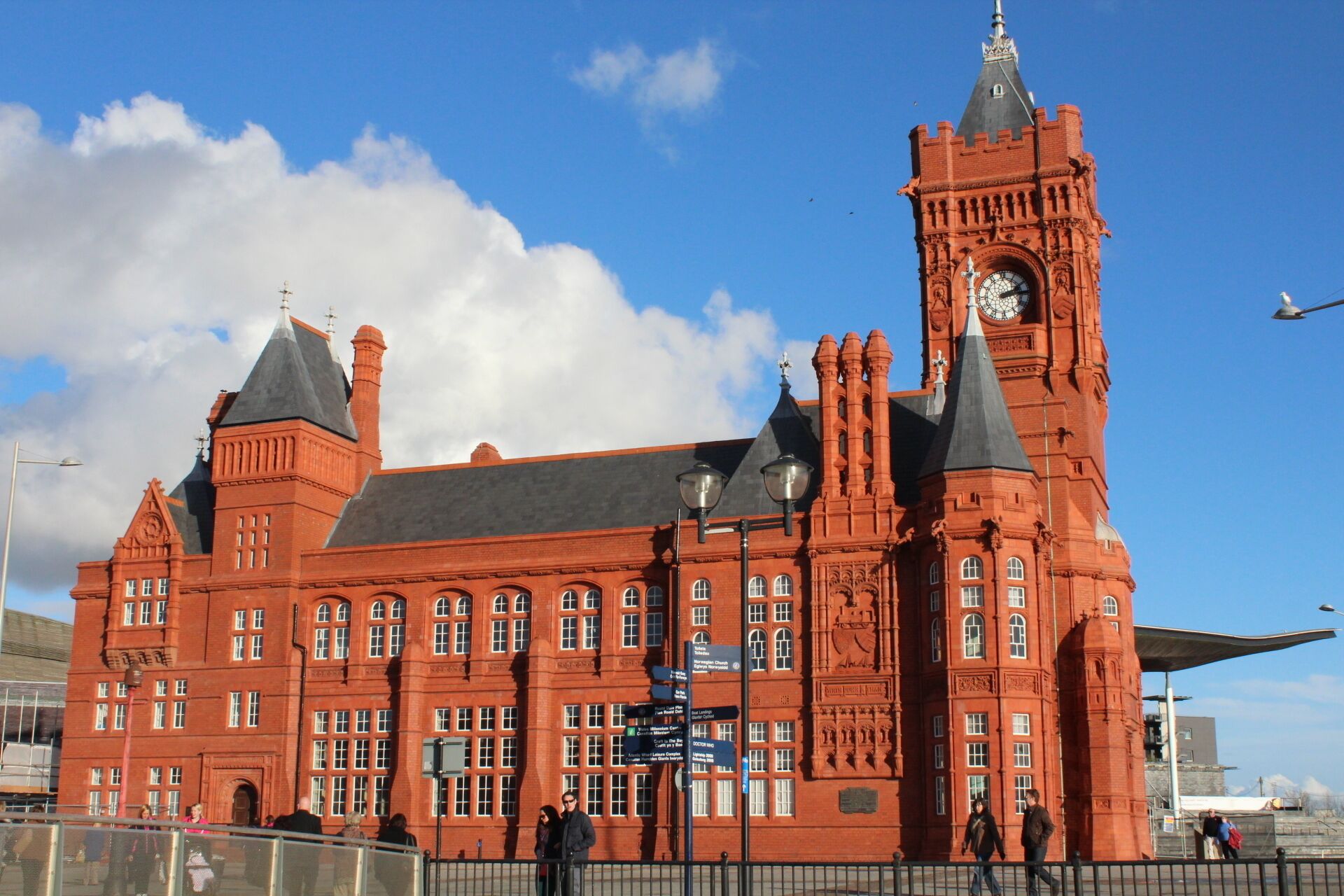 The Pierhead Building. This red building is the National Assembly of Wales. A person walking around Cardiff Bay cannot possibly miss this famous Welsh landmark. It's architecture is French Gothic Renaissance. It's French,, which means there were gargoyles hanging on the walls of this building. #architecture #cardiff #Wales #Red