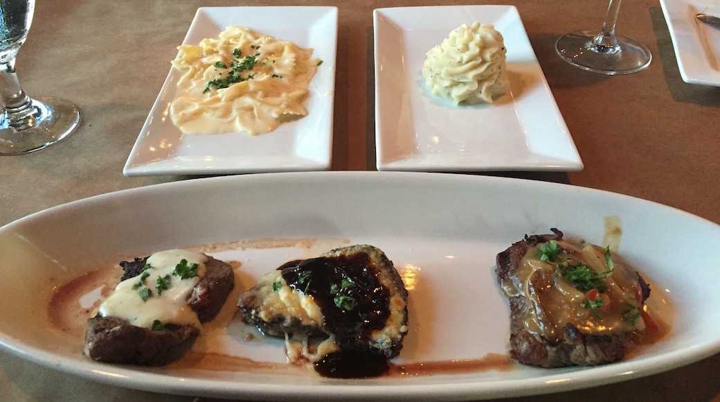 3 different styles of one of the nights special with a really great side of pasta with white sauce! And the mashed potatoes were great too! Paired the meal with a great red wine as well!! #Delicious #IloveVitosintheValley