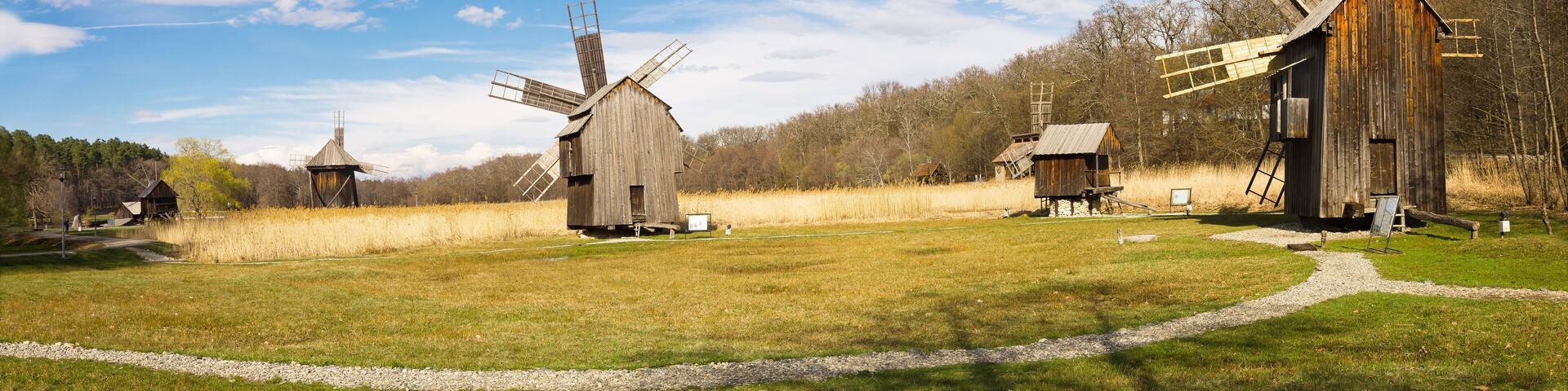 Windmill park panorama, Astra Park, Sibiu, Transylvania, Romania