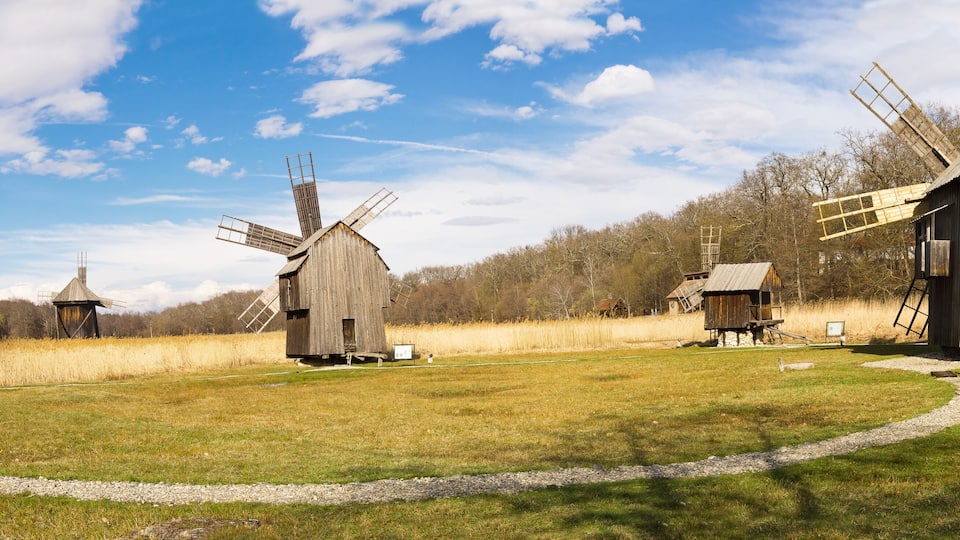 Windmill park panorama, Astra Park, Sibiu, Transylvania, Romania