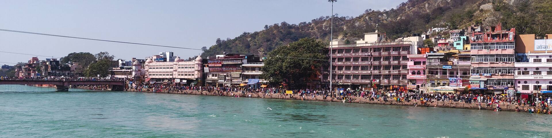 Clean Ganga river water flowing through the ghat of 'Har Ki Pauri'.
