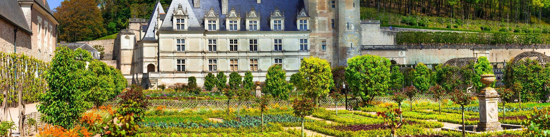 Most beautiful castles of Europe - chateau Villandry with splendid botanical gardens . Loire valley, France
