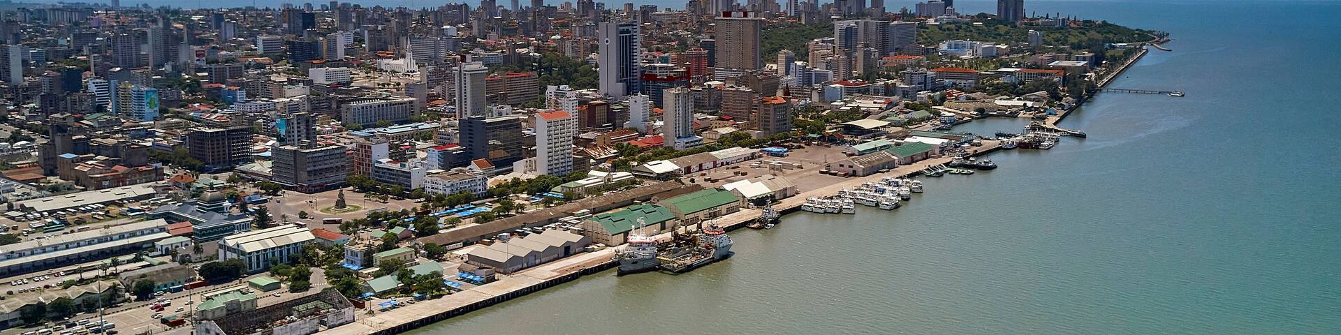 Mozambique, Katembe, Aerial view of Maputo Bay and coastal city