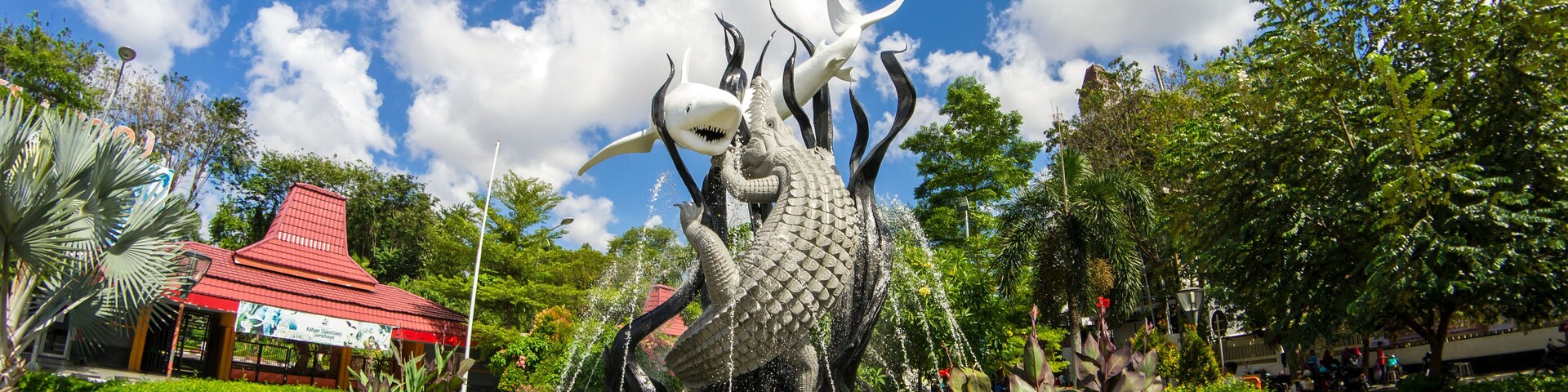Garden with statues symbol of the city of Surabaya