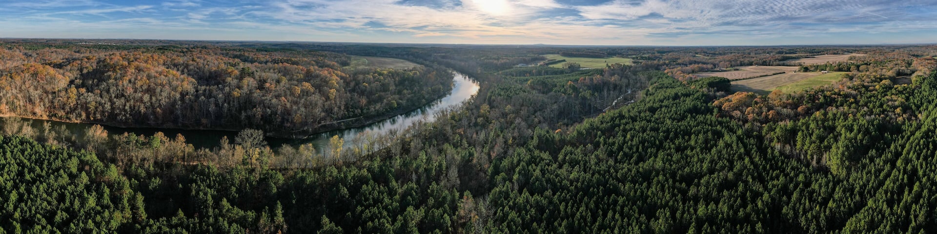 Panoramic overhead view of the Yadkin River in North Carolina