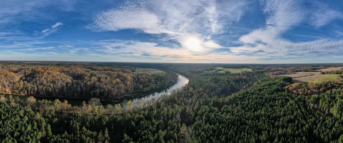 Panoramic overhead view of the Yadkin River in North Carolina