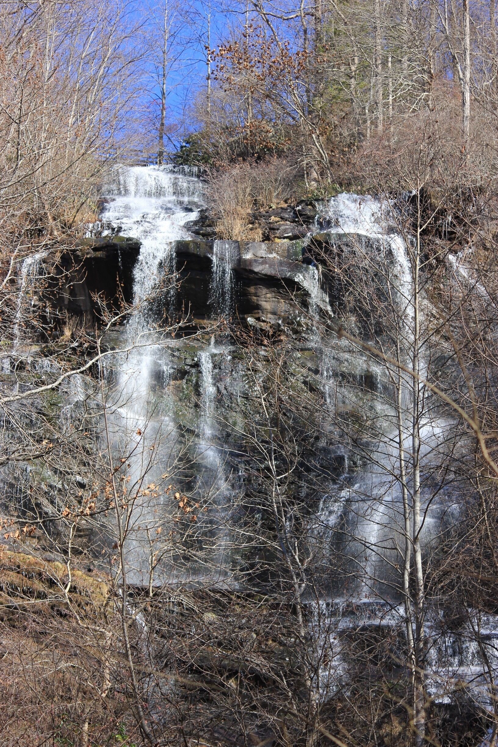 Looking up at Amicalola Falls in Dawson County, GA.  The falls are 729 ft which is the highest in Georgia. 