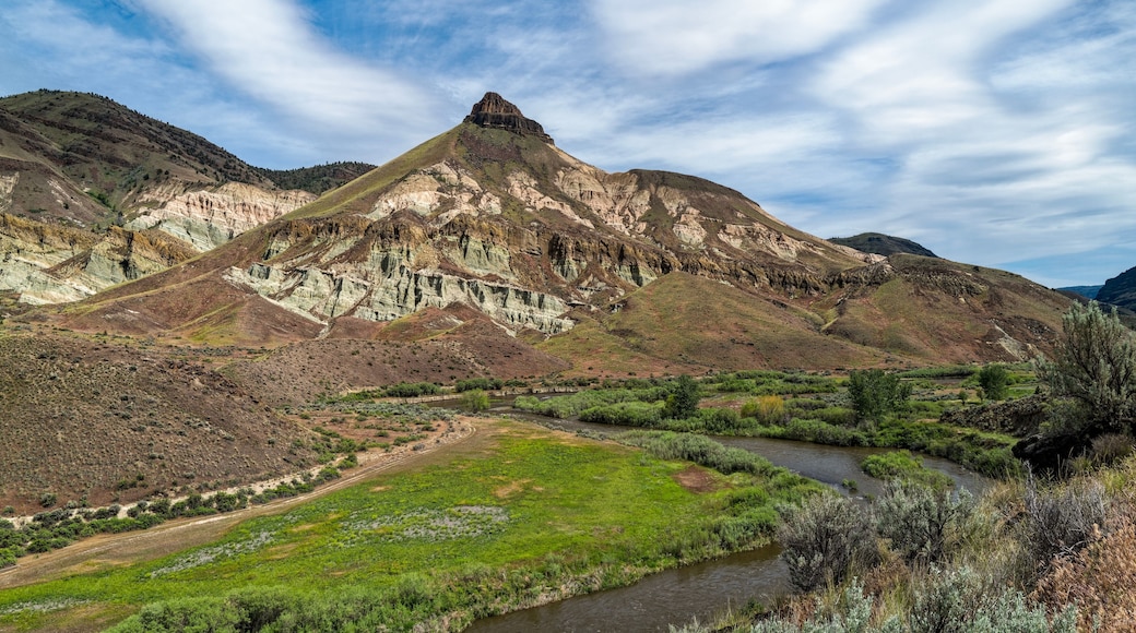 Historic Sheep Rock towers over the John Day River at the John Day Fossil Beds National Monument, Oregon, USA