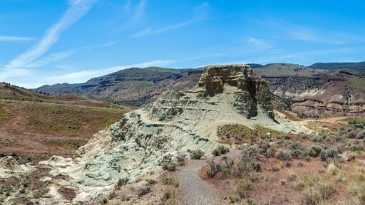 Panorama of a claystone formation at the Sheep Rock Unit of the John Day Fossil Beds National Monument in Oregon, USA