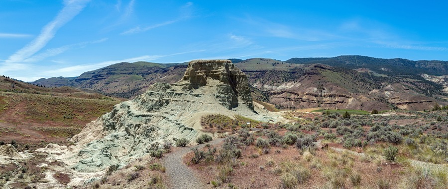Panorama of a claystone formation at the Sheep Rock Unit of the John Day Fossil Beds National Monument in Oregon, USA