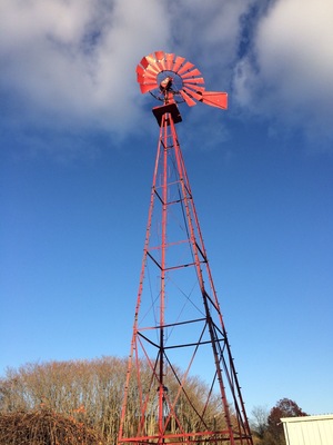 Red windmill at the entrance!