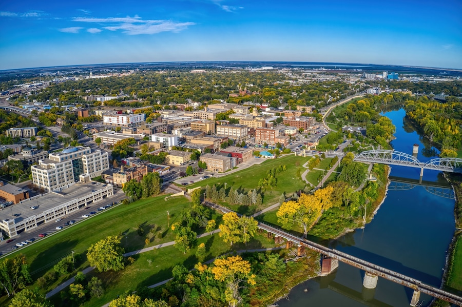 Aerial View of Grand Forks, North Dakota in Autumn