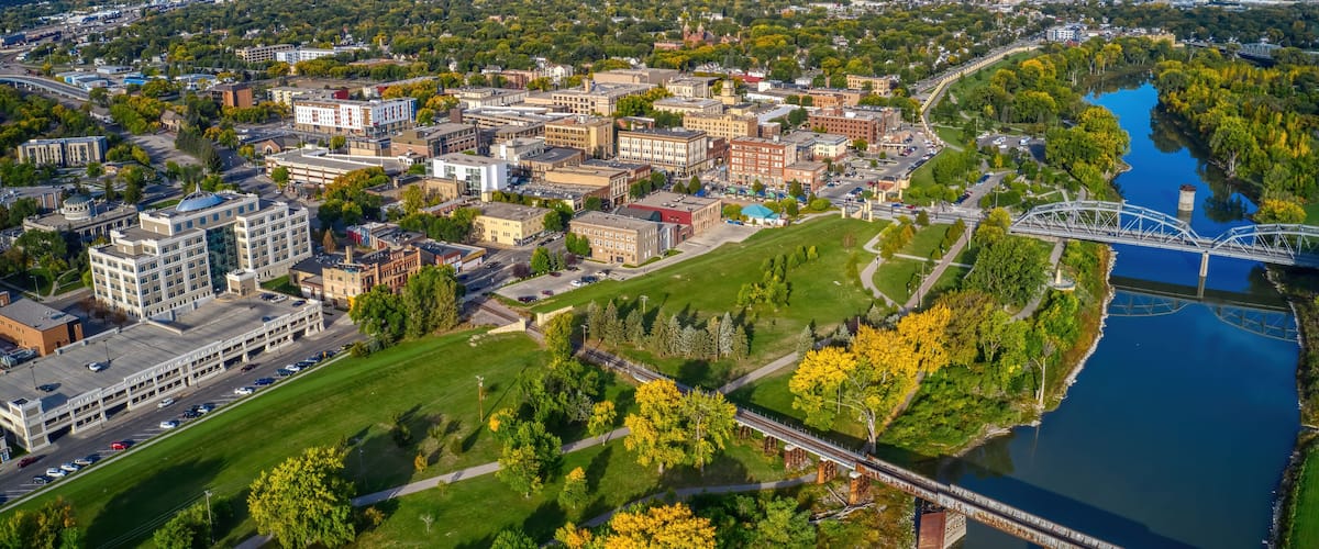 Aerial View of Grand Forks, North Dakota in Autumn