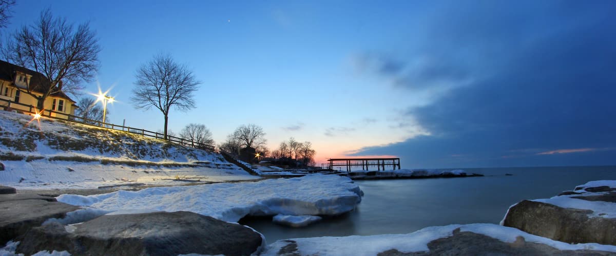 Lake Erie Winter Sunset in Ohio USA