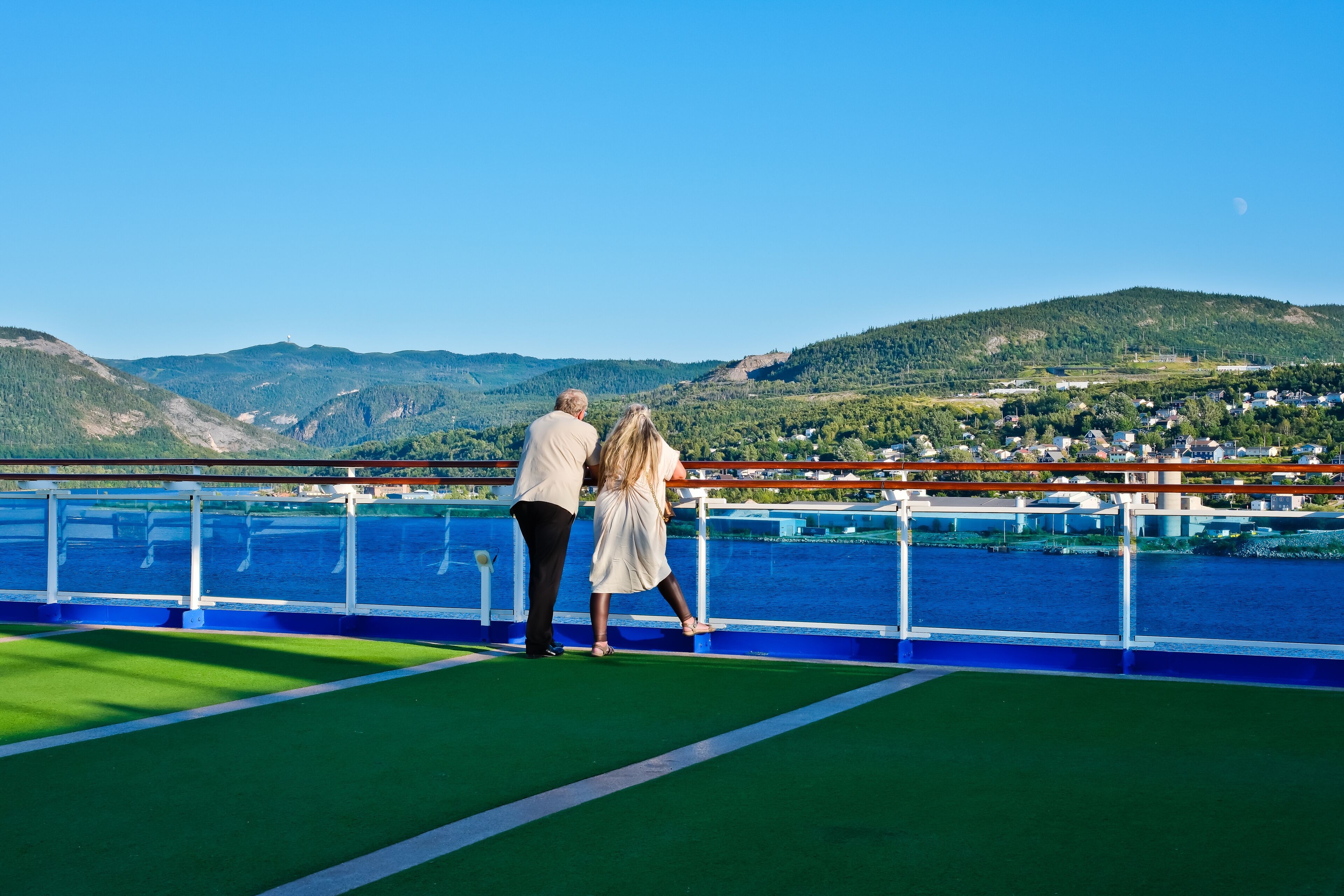 Peaceful time on board of cruise ship in the harbor of Corner Brook NL Canada