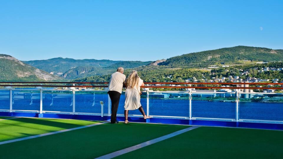 Peaceful time on board of cruise ship in the harbor of Corner Brook NL Canada