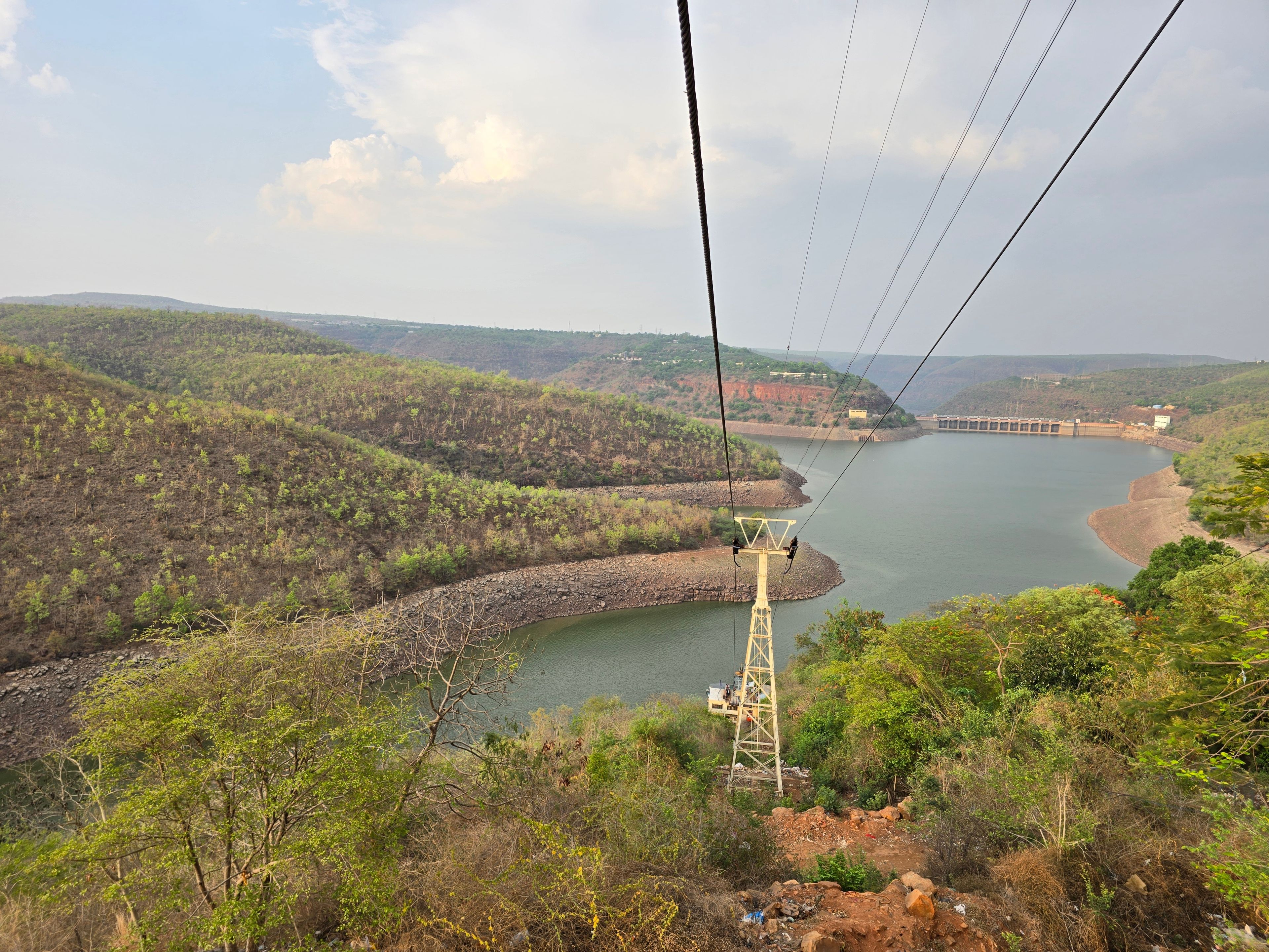 Krishna River Ropeway with Nallamala hills landscape in Srisailam, India