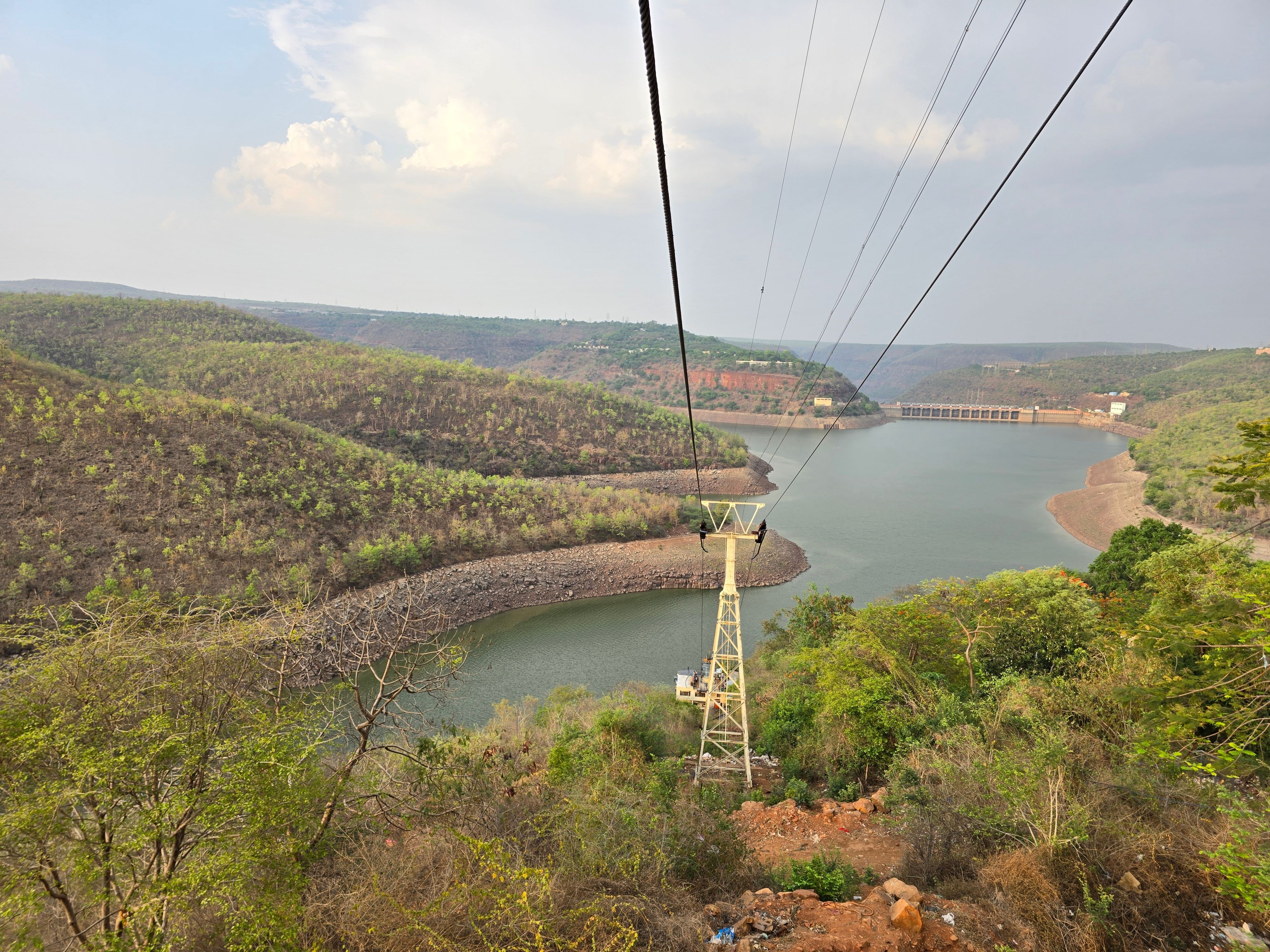 Krishna River Ropeway with Nallamala hills landscape in Srisailam, India