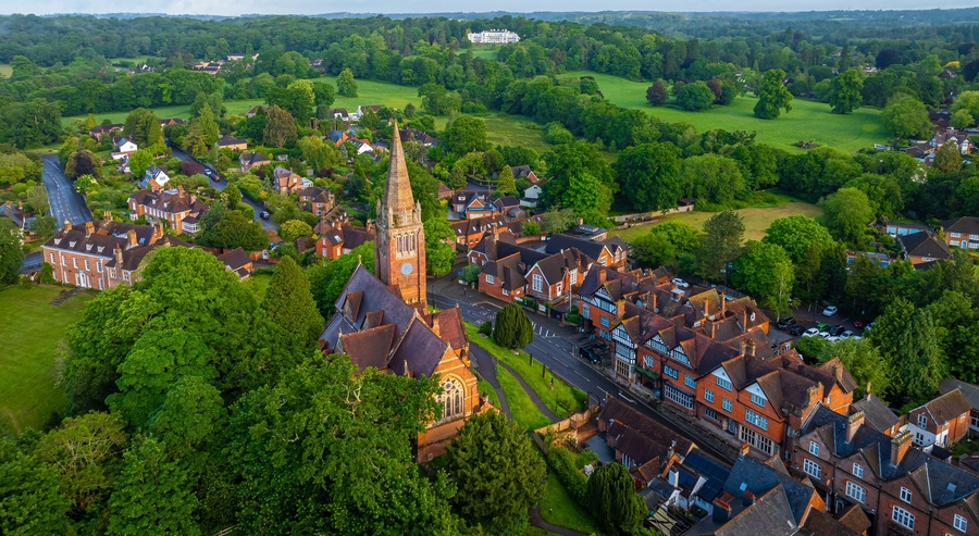 Sunrise view of Lyndhurst, a large village and civil parish situated in the New Forest National Park in Hampshire, England