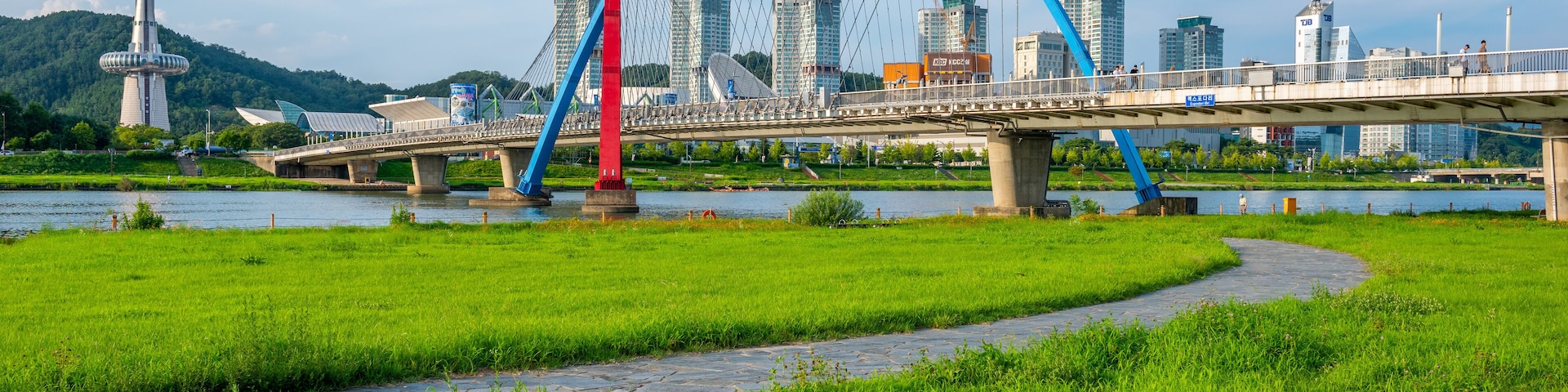 Colorful bridge and reflection Expo Bridge in Daejeon, South Korea.