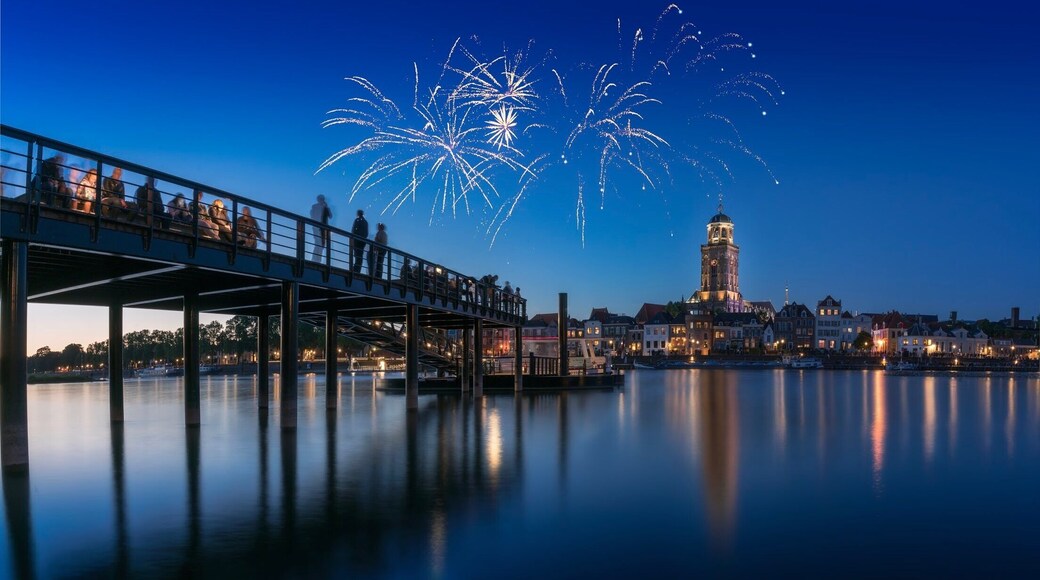 Fireworks over Deventer during blue hour