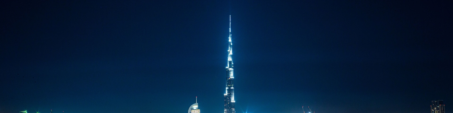 Close view of Dubai skyline during night