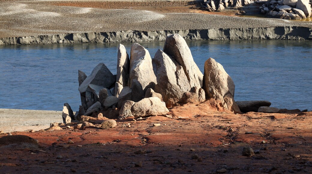 Closeup of Granite Spires and Red Rock Along the Folsom Lake Reservoir and North Fork American River at Low Water