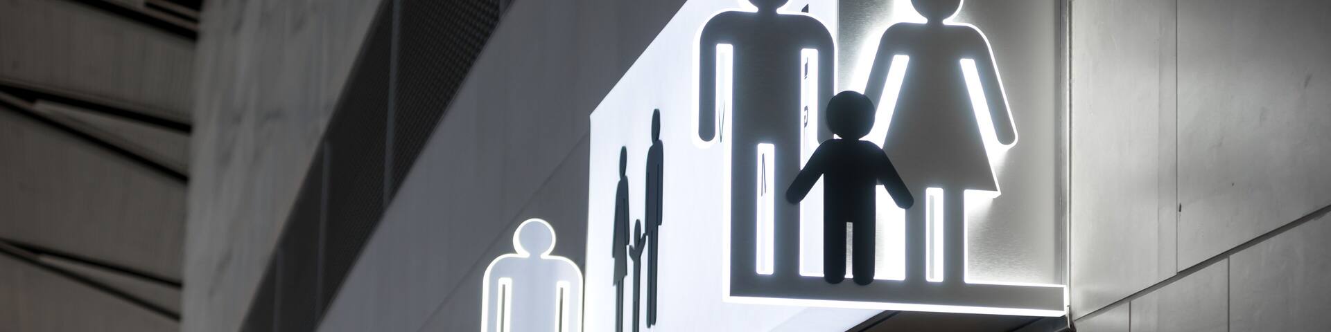 Family and child care Toilet sign at Detroit Metro Wayne county airport in Michigan.