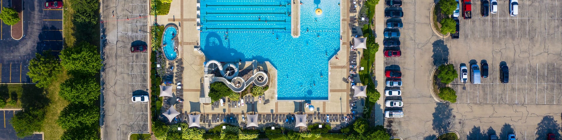 Aerial view of a swimming pool with slide in Romeoville near Chicago, Illinois, United States of America.