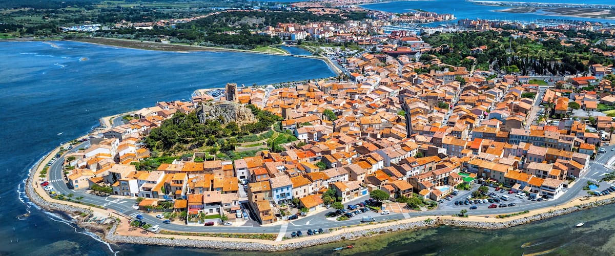 Medieval Gruissan town on Mediterranean sea coast, France