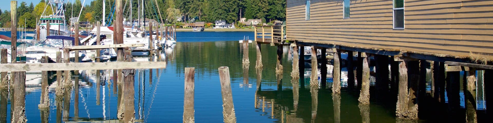 Gig Harbor showing a bay or harbor and a marina