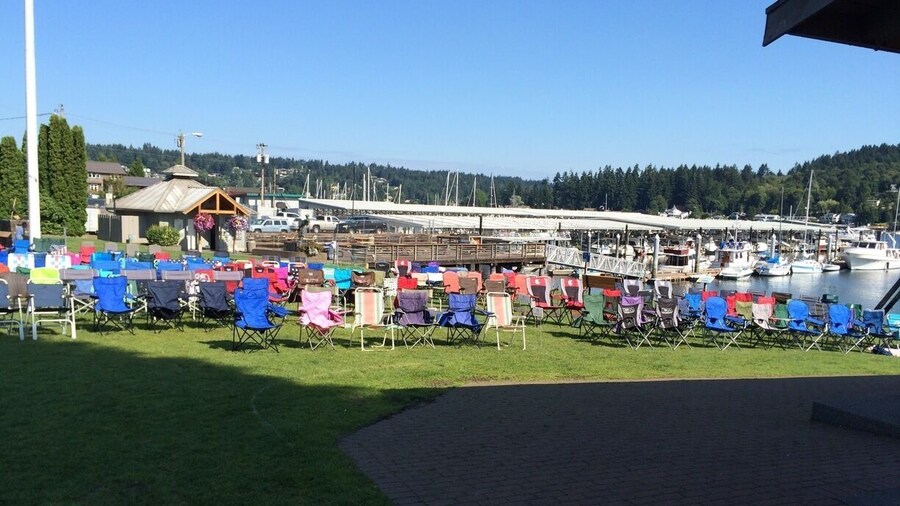 People in my town are so orderly... Today is the last day of our summer free concerts series. Folks start, early in the day, to pre-claim their spots by bringing lawn chairs etc...no chaos no BS and all fall inline until concert time. Now, that's my little town.