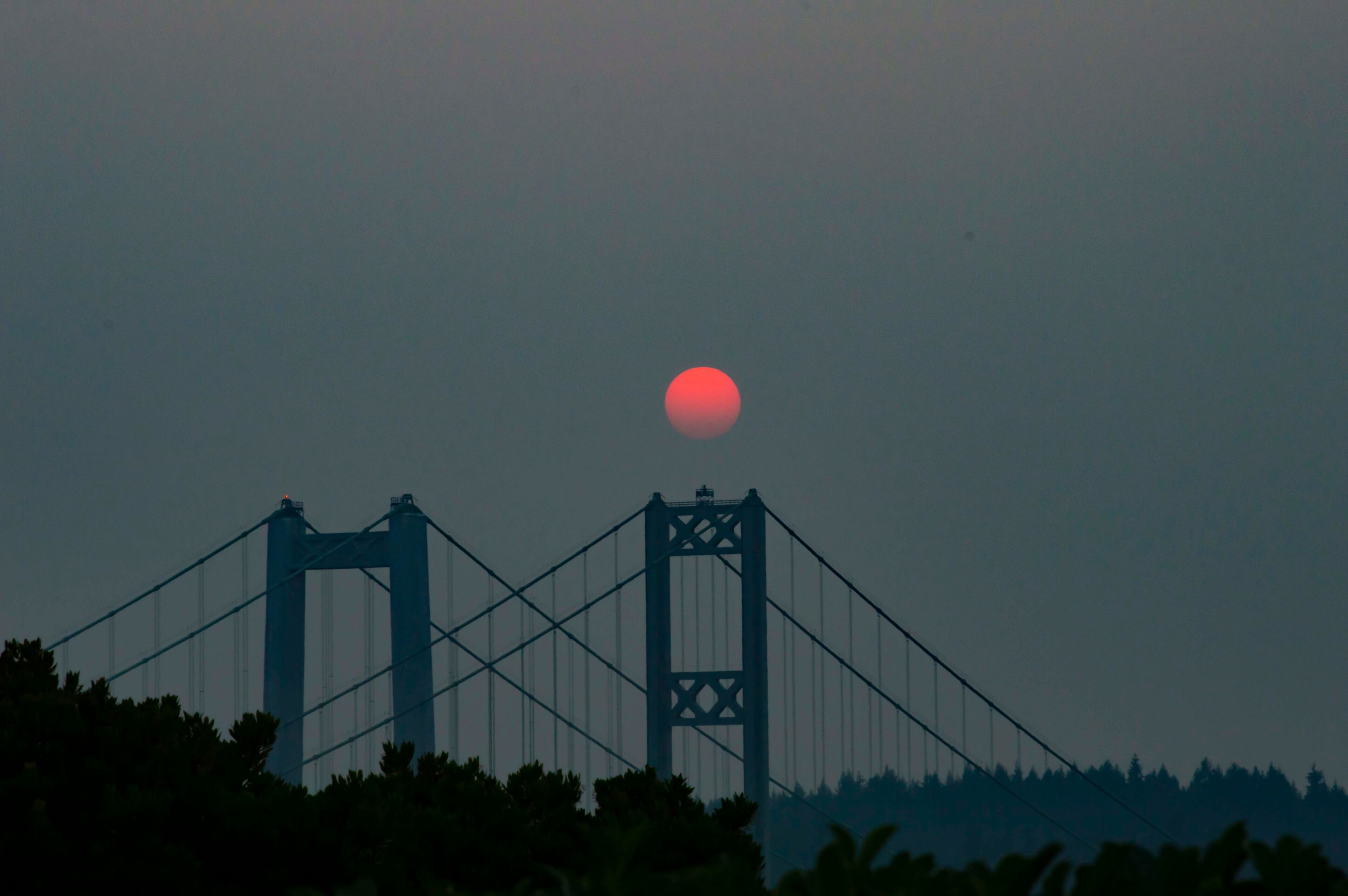 Red Sun Over Tacoma Narrows Bridge