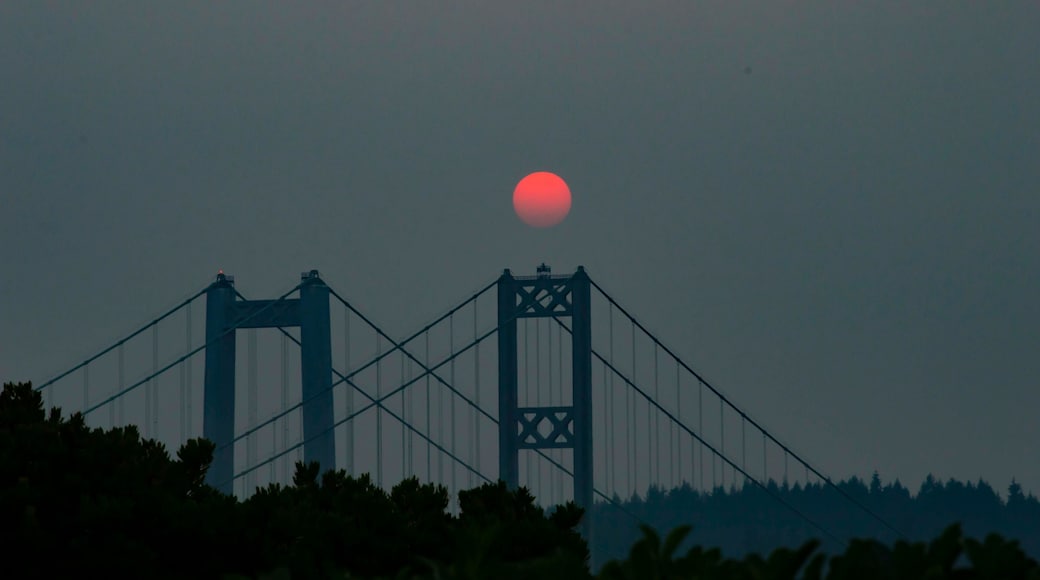 Red Sun Over Tacoma Narrows Bridge