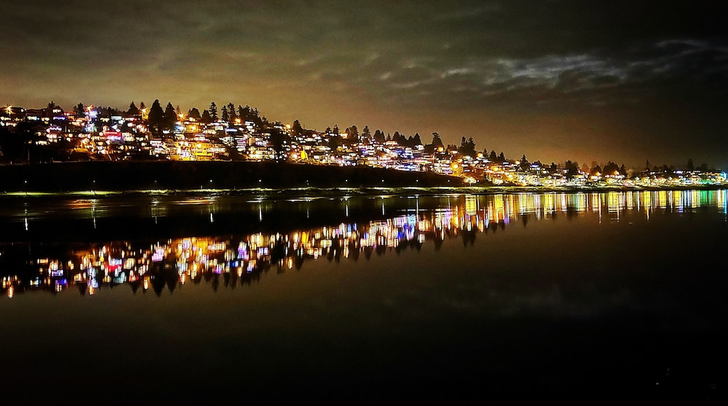 The pier and the sea walk are lit during the Festival of Lights. This view is towards East Beach from the end of the newly renovated pier.