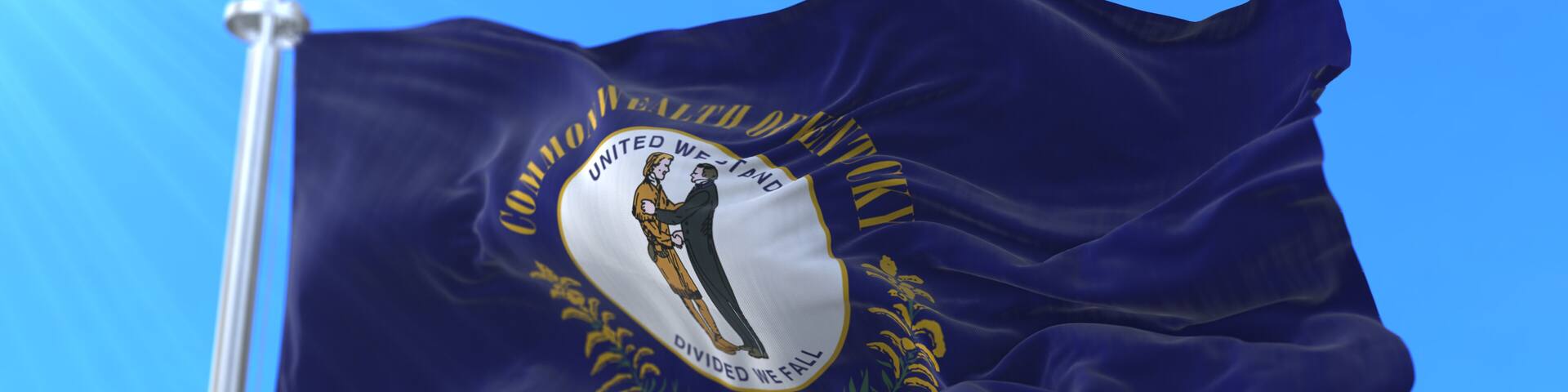 Flag of american state of Kentucky, region of the United States, waving at wind