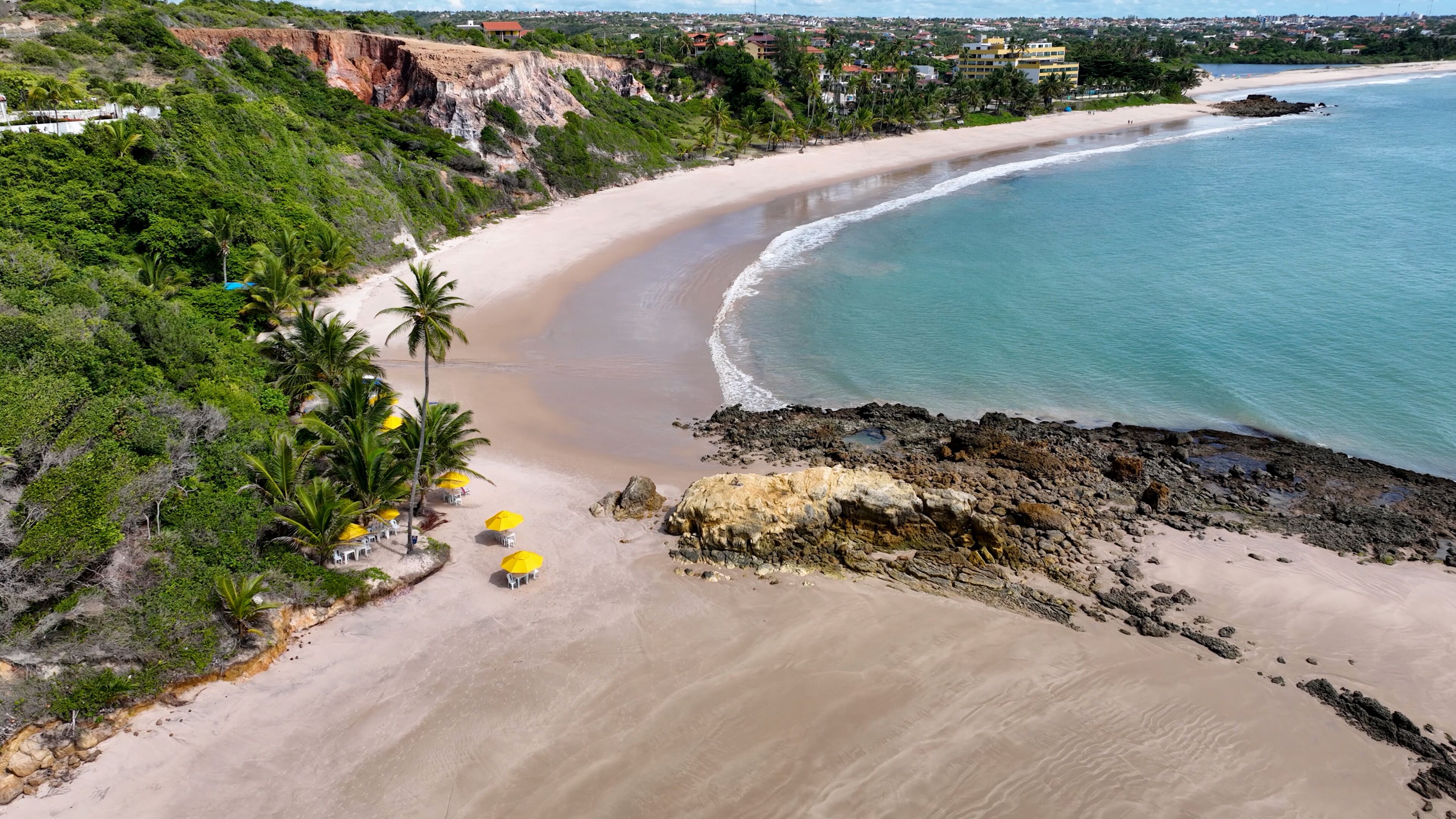 Tabatinga Beach In Conde Paraiba Brazil. Stunning Tropical Coastline Beach Scene Viewed From Above. Paradise Landscape Idyllic Beauty. Summertime Idyllic Coast. Conde Paraiba.