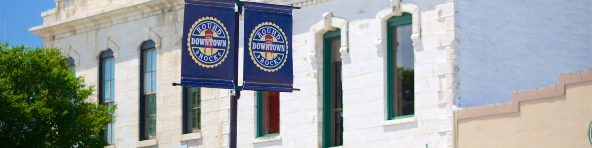 Round Rock das einen historische Architektur und Beschilderung