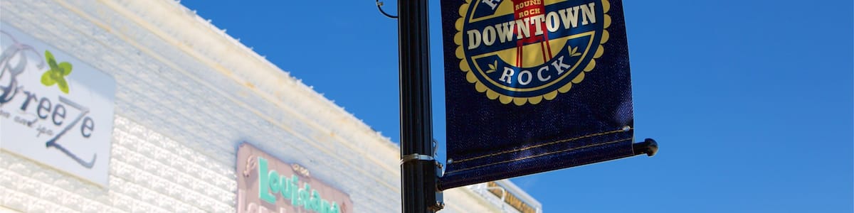 A sign for Round Rock Downtown Rock.
