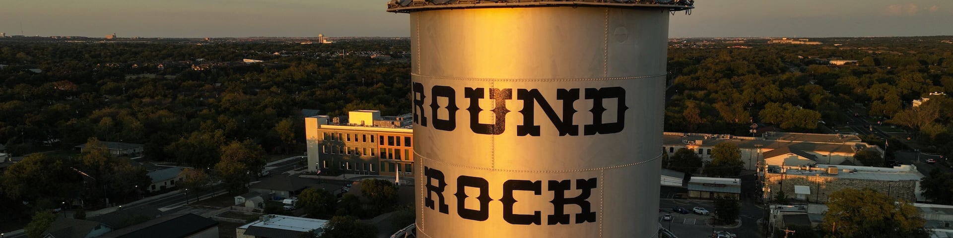 Old Water Tower in Round Rock, Texas at Golden Hour