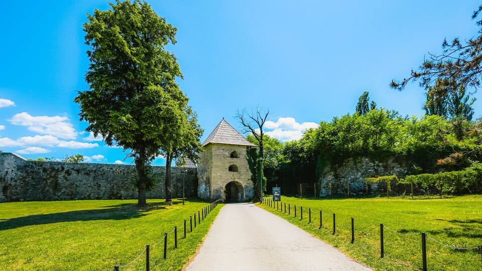 Ancient Kastel Fortress in Banja Luka, Bosnia and Herzegovina, massive stone walls and historic fortifications on the banks of Vrbas river.