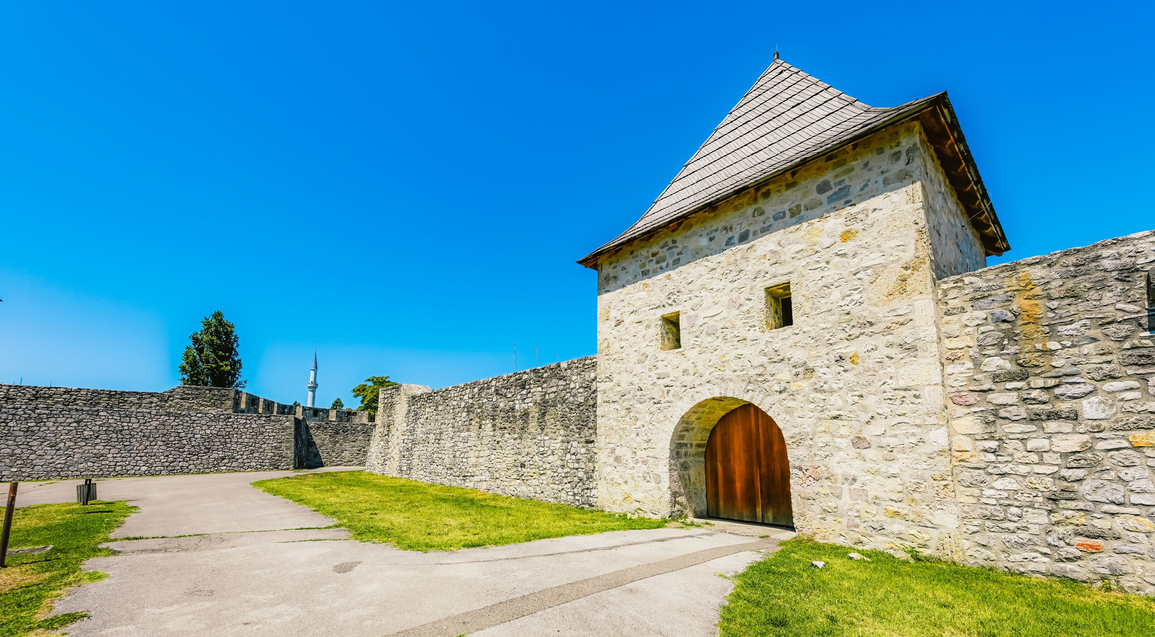 Ancient Kastel Fortress in Banja Luka, Bosnia and Herzegovina, massive stone walls and historic fortifications on the banks of Vrbas river.
