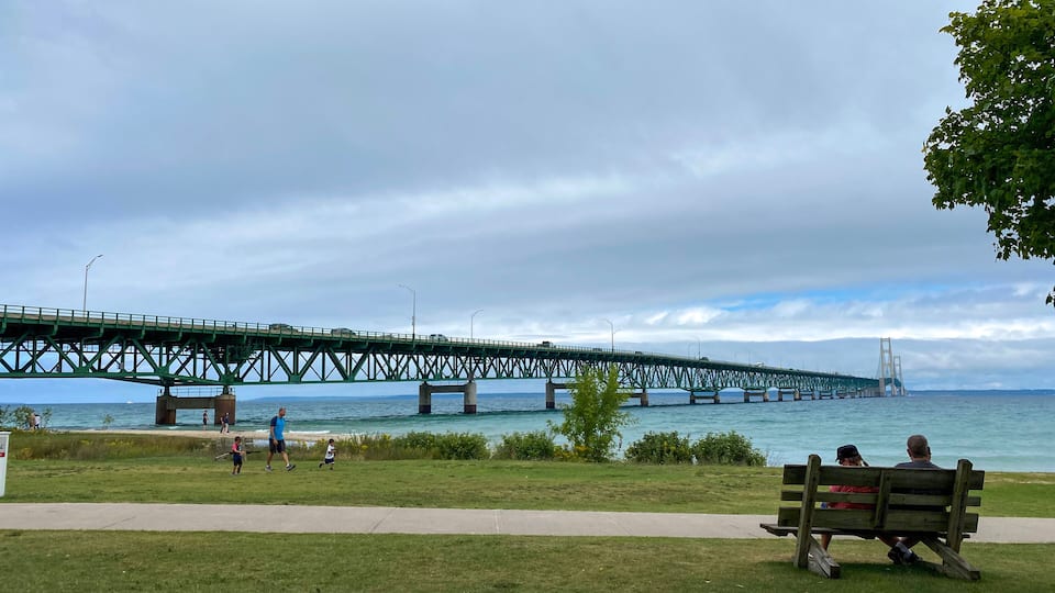 Mackinac Bridge in October from State Park in Mackinac City