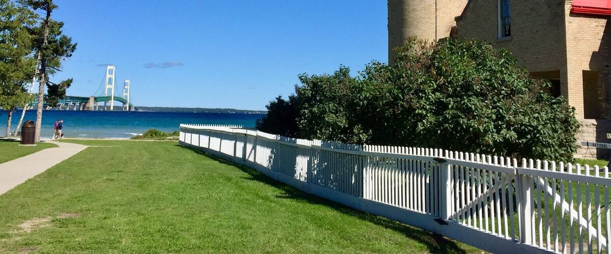 Michigan Great Lakes vacation. Mackinaw Bridge in the distance