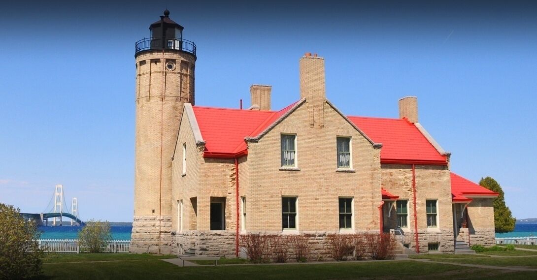 Mackinaw Point marks the junction of Lake Michigan and Lake Huron. Founded in 1889, the Old Mackinac Point Light Station was in operation from 1890 until 1957.